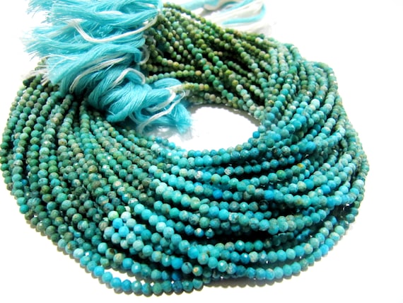 Natural Turquoise  Rondelle Faceted 3mm Beads Strand 13 inches long  Jewelry Making Turquoise Gemstone Wholesale Prices