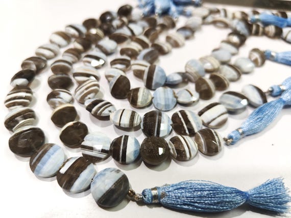 Natural Boulder Opal Faceted Round Coin Shape Briolette Beads Size12-13mm Strand 8 Inches long, Bio Opal Shaded Gemstone Sold Per Strand