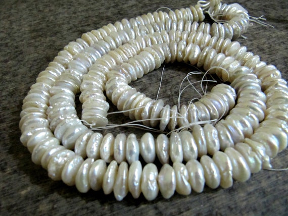Natural White  Pearl Button Disc Shape 10 to 11mm Size Beads Strand 8 inches Long Jewelry Making Gemstone Beads Wholesale Prices