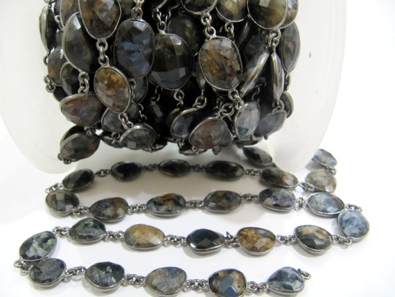 Natural Pietersite Uneven Free Shape Briolette Faceted Bezel Connector Chain 10 to 14mm Sold Per Foot Wholesale price