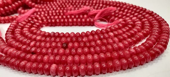 Natural Raspberry  Chalcedony  Rondelle Plain Smooth 8mm Gemstone Beads Sold Per Strand 8 Inches Long Jewelry Making Beads