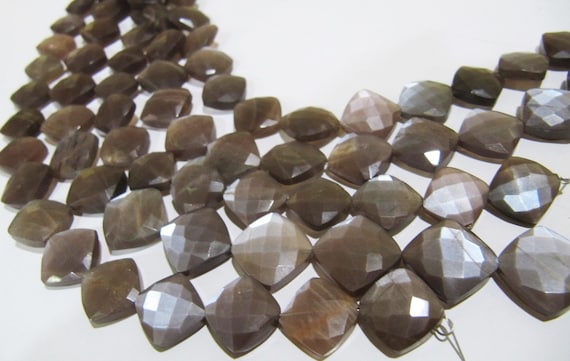 Natural Chocolate Moonstone Cushion Shape 11-12mm Briolette Faceted Cut beads strand 8 inches Jewelry Making Brown Gemstone Beads
