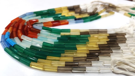 Natural Gemstones Multi Color Tube Pipe Shape Briolette 5x15mm Beads Sold per strand 14 Inch Long Great Quality beads Choose Design