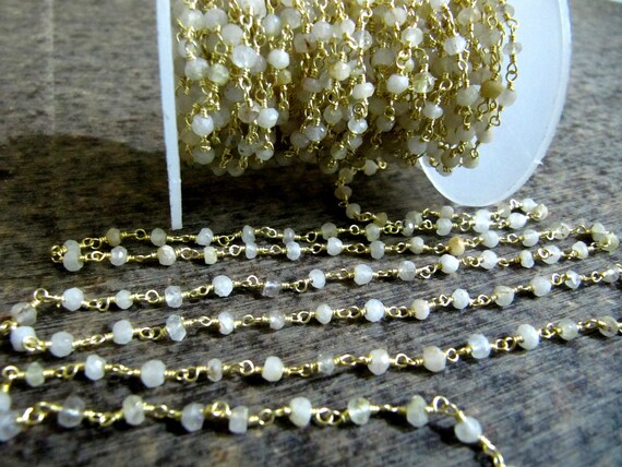 1 Foot -: Natural Golden Rutilated Rondelle Faceted 3-4mm Size  Beaded Wire Wrapped Rosary chain Wholesale Prices Jewelry making chain