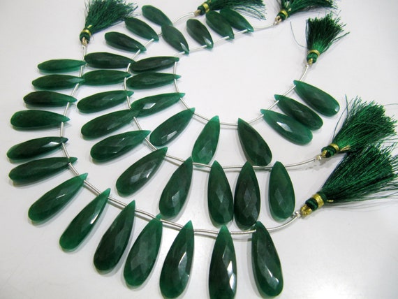 Emerald Long Pear Heart Shape Briolette  Faceted Beads Size 10x30mm  Long Sold per strand  8 inches long Jewelry Making Green Beads