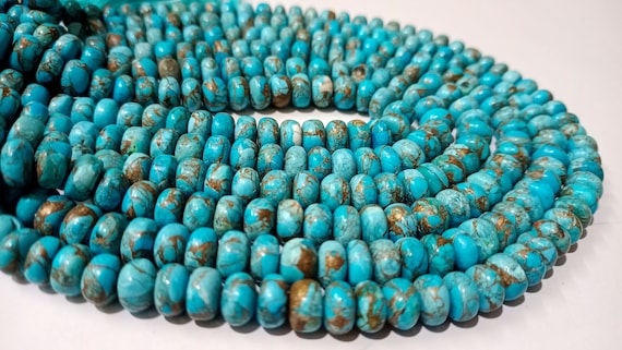 Natural Blue Copper Turquoise Rondelle Plain Smooth Size 8mm Gemstone Beads Sold Per Strand 8  Inches Long Best Quality Beads