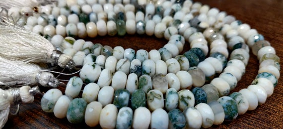 Natural Green Dot Opal 8 to 10mm Rondelle Faceted Gemstone Beads Strand 8 inch long  Semi Precious Beads Sold Per Strand