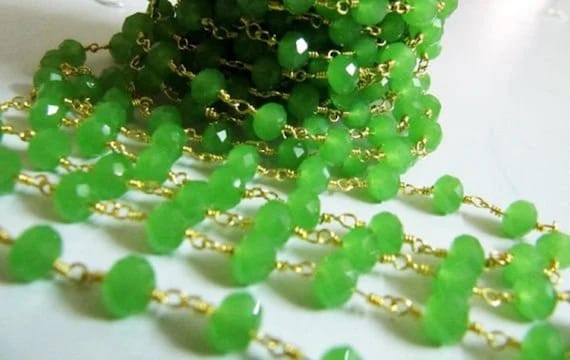 3 Ft- Dark Green chalcedony Rondelle Faceted wire wrapped Aati 6mm Hydro quartz beaded Rosary chain High Quality Wholesale Price