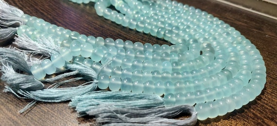 Natural Aqua Chalcedony Rondelle Plain Smooth 8mm Beads Sold Per Strand 8 Inches Long Great Quality Beads