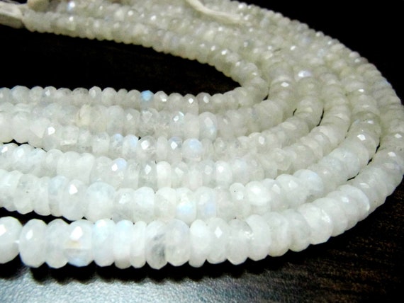 Natural White Rainbow Moonstone Rondelle Faceted Beads 9-10mm Strand 10 inches long Best Quality Blue Flashy Beads Wholesale Prices