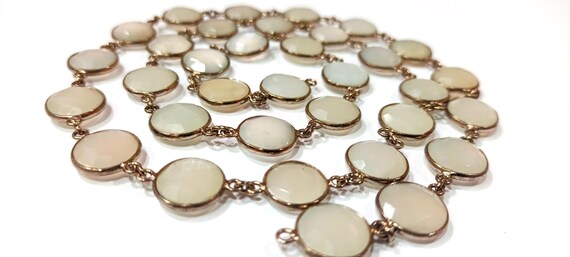 Natural White Moonstone Coin Shape Briolette 12mm Bezel Connector Chain Sold Per Foot