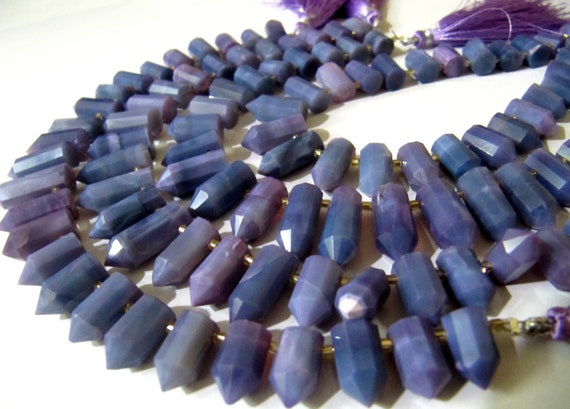 Natural Lavender Opal Briolette Faceted Pencil Bullet Shape 0.5 to 1 inch Long Beads Strand 8 inches long Wholesale Prices