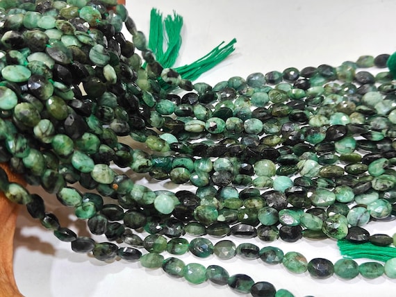 Natural Emerald Oval Faceted Briolette 8-9mm Beads Mani Shape Gemstone Beads sold per Strand 12 Inches Long