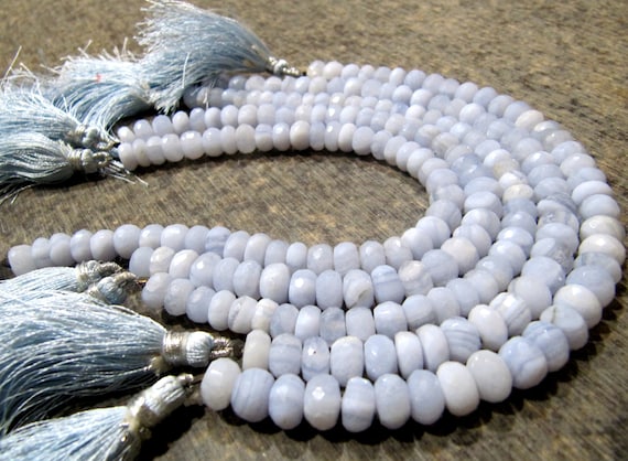 Natural Blue Lace Agate Rondelle Faceted Briolette Size 7-9mm Beads Strand 8 inch Long Top Quality Beads Wholesale Prices