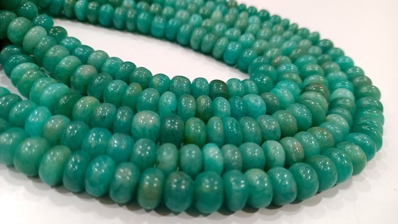 Natural Peruvian Blue  Amazonite Gemstone Rondelle Plain Smooth 8-9mm Beads Sold Per Strand 8 Inch long Great Quality Amazonite Beads