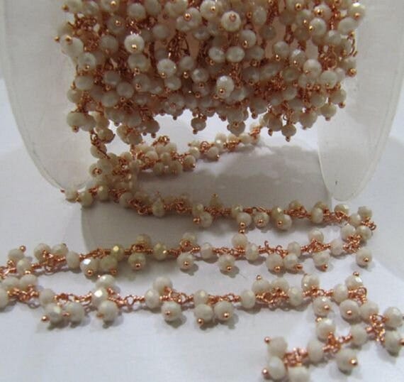 Mystic Pink Chalcedony Faceted Dangling Cluster Chain 3mm Hydro Quartz Chain Cluster Chain Wire Wrap Plated Wholesale sold per piece