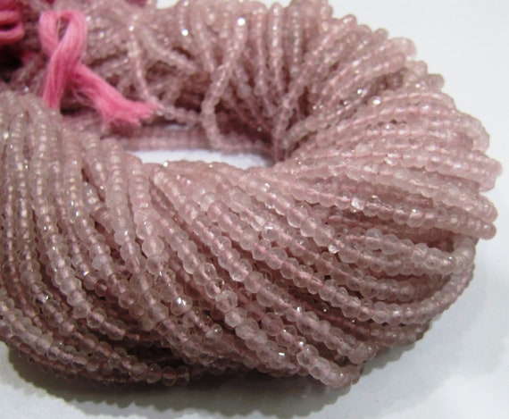 Natural Rose Quartz  Rondelle Faceted 3-4mm Size Beads Strand 13 inches Long Jewelry making Gemstone Wholesale Prices