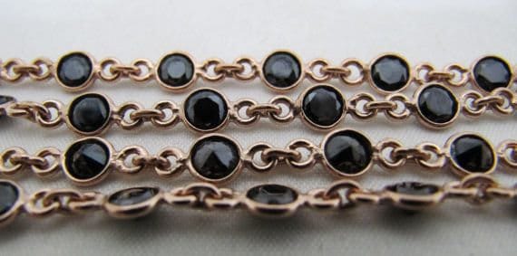 92.5% Sterling Silver Black CZ Round Diamond Cut 4mm bezel Connector Chain Sold Per Foot Wholesale Price Jewelry making chain