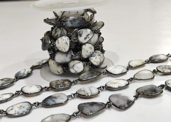 Dendrite Opal Bezel Connector Chain: Natural Free Shape, 15-18mm