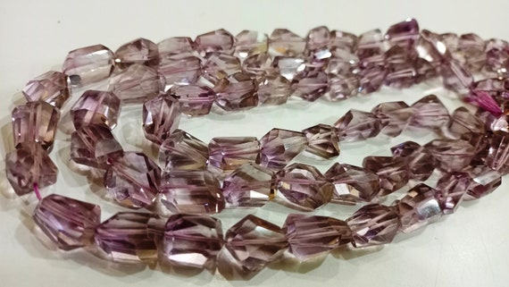 Natural Pink Amethyst Briolette Faceted laser Cut  Nugget Shape 10 to 15mm Tumbled Beads Sold Per Strand 8 inches long