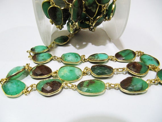 Natural Chrysoprase Free shape  15 to 20mm Briolette Bezel Connector Chain Sold Per Foot High Quality Handmade Chain