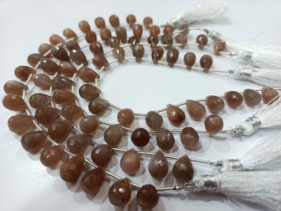Natural Chocolate Moonstone Tear Drop Shape 8x12mm Briolette Faceted Beads Strand 8 Inches Long Moonstone pear Shape Beads