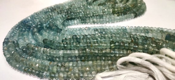 Natural Shaded Aquamarine Rondelle Faceted 4to6mm Gemstone Beads Sold Per Strand 14 inches Long Great Quality Beads