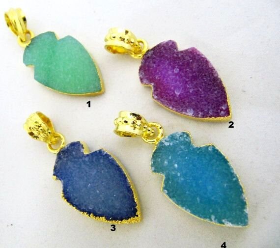 Beautiful Color Druzy Arrowhead Charm Pendant Connectors Choose your color size 30 to 40mm 22kt gold Electroplated Pendants sold per piece