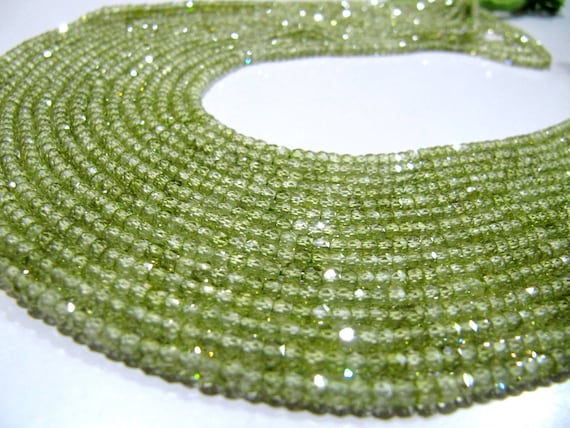 Natural Peridot color Cubic Zirconia CZ Rondelle Faceted Beads 3mm Strand 13 inch long Top Quality Wholesale prices Jewelry making gemstone