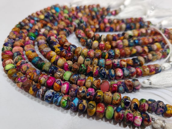 Mohave Oyster Multi Color Copper Turquoise Rondelle Plain Smooth 8mm Beads Sold Per Strand 8 Inches long Great Quality Beads