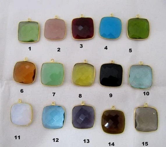 Gemstone bezel Hydro Quartz Cushion Shape 22 to 24mm Briolette Connectors Single Loop Charms sold per piece
