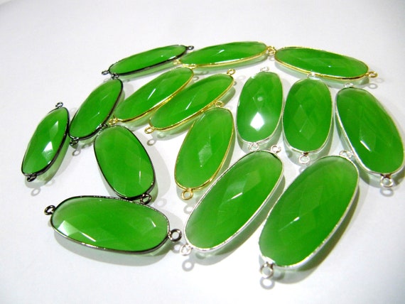 Green Chalcedony Briolette Faceted Oval Shape Size 15x36mm Double Loop Bezel Connector Green Stone bezel for jewelry making Sold per Piece