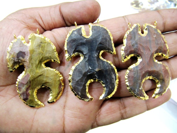 Natural Jasper Crab Shape Design Gold Electroplated Edge Double Loop Arrowhead Connector Charms Pendant Size approx.2 to 2.5 Long
