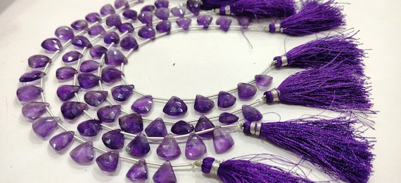 Natural Amethyst Trillian Shape Briolette 10 to 15mm  Beads Sold per Strand 8 Inches Long Great Quality Beads
