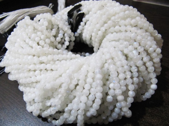 Natural Genuine Rainbow Moonstone Round Plain Smooth 4 mm Beads White Colour Beads For Jewelry Making Sold Per Strand 13 Inches long