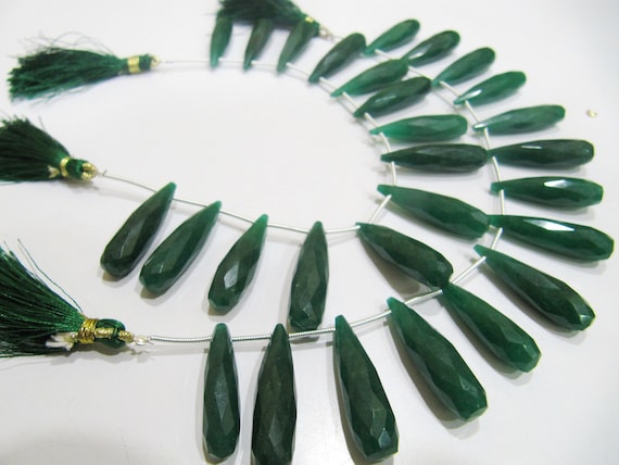Emerald Teardrop Briolette Faceted Long Beads 1 inch Long  Sold per strand  8 inches long Jewelry Making Green Gemstone beads