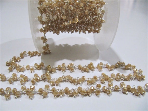Champange Color Hydro Quartz Beaded Dangling Chain AB Mystic Coated Rondelle Faceted Rosary Bead 3mm Chain sold per foot