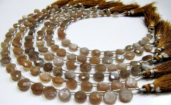 Natural Chocolate Moonstone heart Shape Briolette Faceted  size 8mm beads strand 8 inches long Jewelry Making Brown Color Gemstone Beads