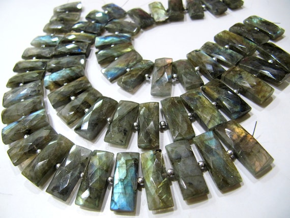 Natural Labradorite Baguette Shape Briolette Faceted 9X21mm Beads Sold Per Strand 8 inch long Cushion shape Gemstone Blue Flashy Beads