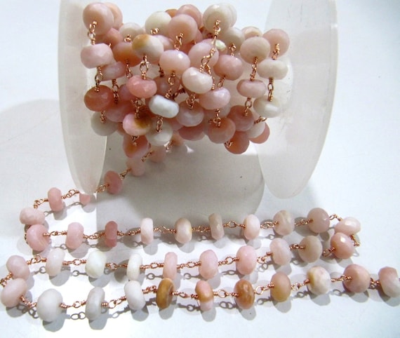 Natural Pink Opal  Rondelle Faceted 8mm Beads Chain Opal Rosary Handmade Beaded  Chain Wholesale Prices Pink gemstone chain