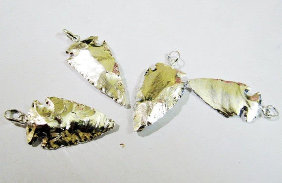 2 Pcs Set Natural Jasper Full Silver Electroplated Single Loop Arrowhead Connector Charms Pendant Size  2 to 2.5 Inches Long