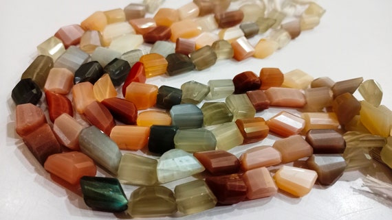Natural Multi Moonstone Nugget Shape Faceted 10 to 15mm Tumbled Beads Sold Per Strand 8 Inches Long