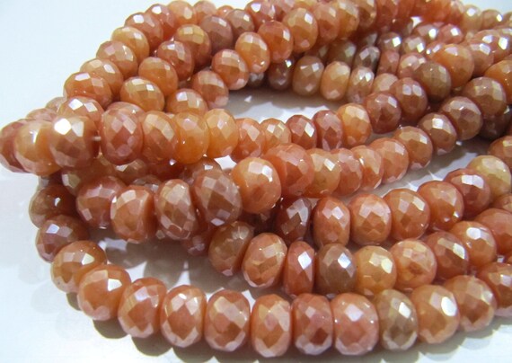 Natural Peach Silverite Rondelle Faceted Beads  Mystic Coated 8-9mm Silverite Gemstone Beads Strand 8 inches Jewelry Making Beads