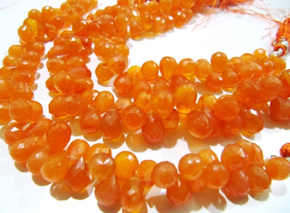 Natural Carnelian Tear drop Shape Briolette Faceted 6x9mm Gemstone Beads Strand 8 inches long Top Quality Wholesale Prices