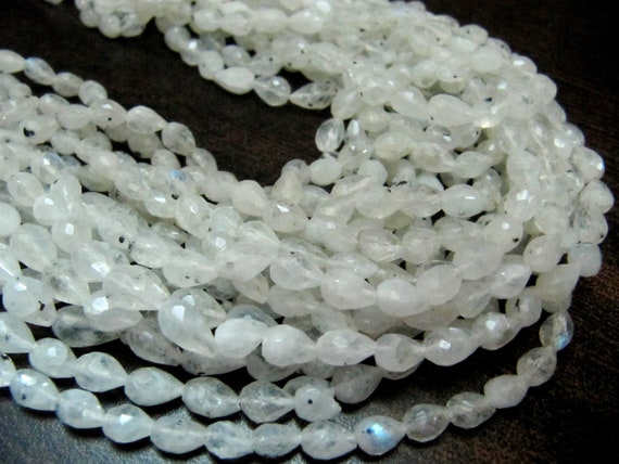 Natural White Rainbow Moonstone Tear Drop shape Briolette 5x7 mm Beads  Strand 13 inch long High Quality Blue Flashy Beads Wholesale Prices