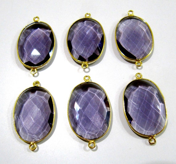 5 Pcs Set Amethyst Oval Shape 19x25mm Briolette Connectors Hydro Quartz Amethyst Double Loop Bezel Top Quality Wholesale prices