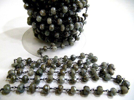 Natural Labradorite Silverite Rondelle Faceted 6 to 7mm Size Beaded Rosary Chain High Quality Jewelry Making Handmade Chain Sold per foot