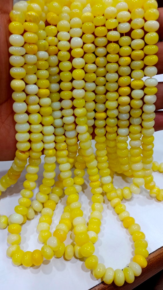 Yellow Opal Rondelle Plain Smooth 7 to 10mm Beads Sold per Strand 8 inches Long Great Quality Beads