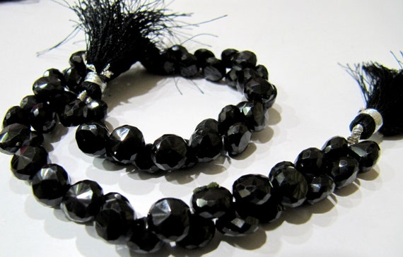 Natural Black Spinel Onion Shape Briolette Faceted 5x6mm to 7x8mm Gemstone beads 10inches Strand jewelry making bead Sold per Strand