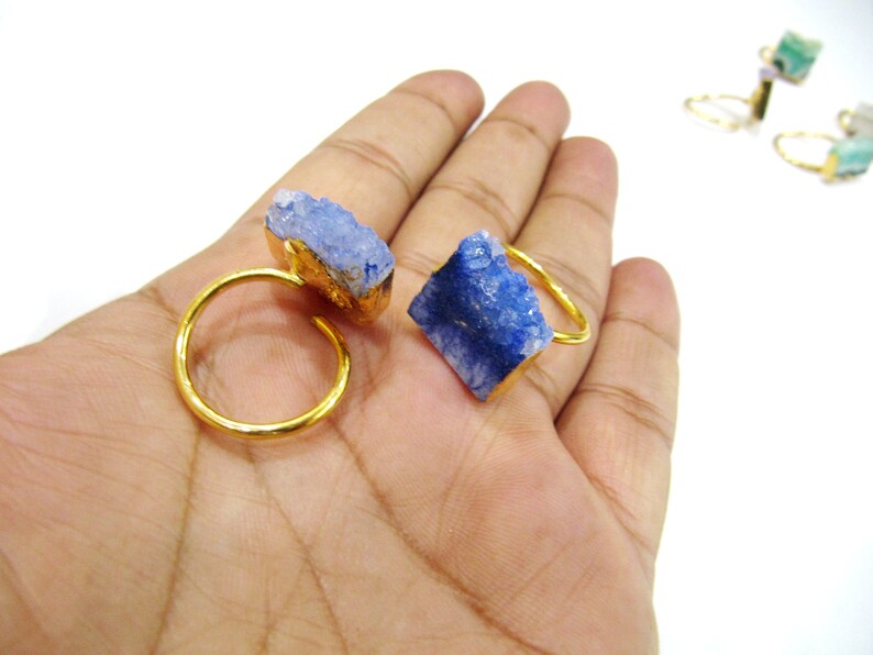 ON SALE Mix Color Slice Agate Druzy Ring Free Size Gold Plated Adjustable Multi Color Drusy Ring Jewelry for Girls and Women Wholesale Pric